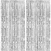 2 Pack Foil Curtain Backdrop Silver Metallic Tinsel Foil Fringe Curtains Photo Booth Props for Birthday Wedding Engagement Baby Shower Bachelorette Christmas Holiday Celebration Party Decorations