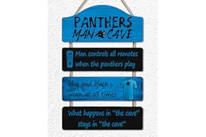 ROMAWALL Football Fans Wooden Sign Hanging Wood Man Cave Plaque for Husband Boys,Black Blue Design Art Wall Decor, Rustic Printed Sign for Home Living Room Bedroom