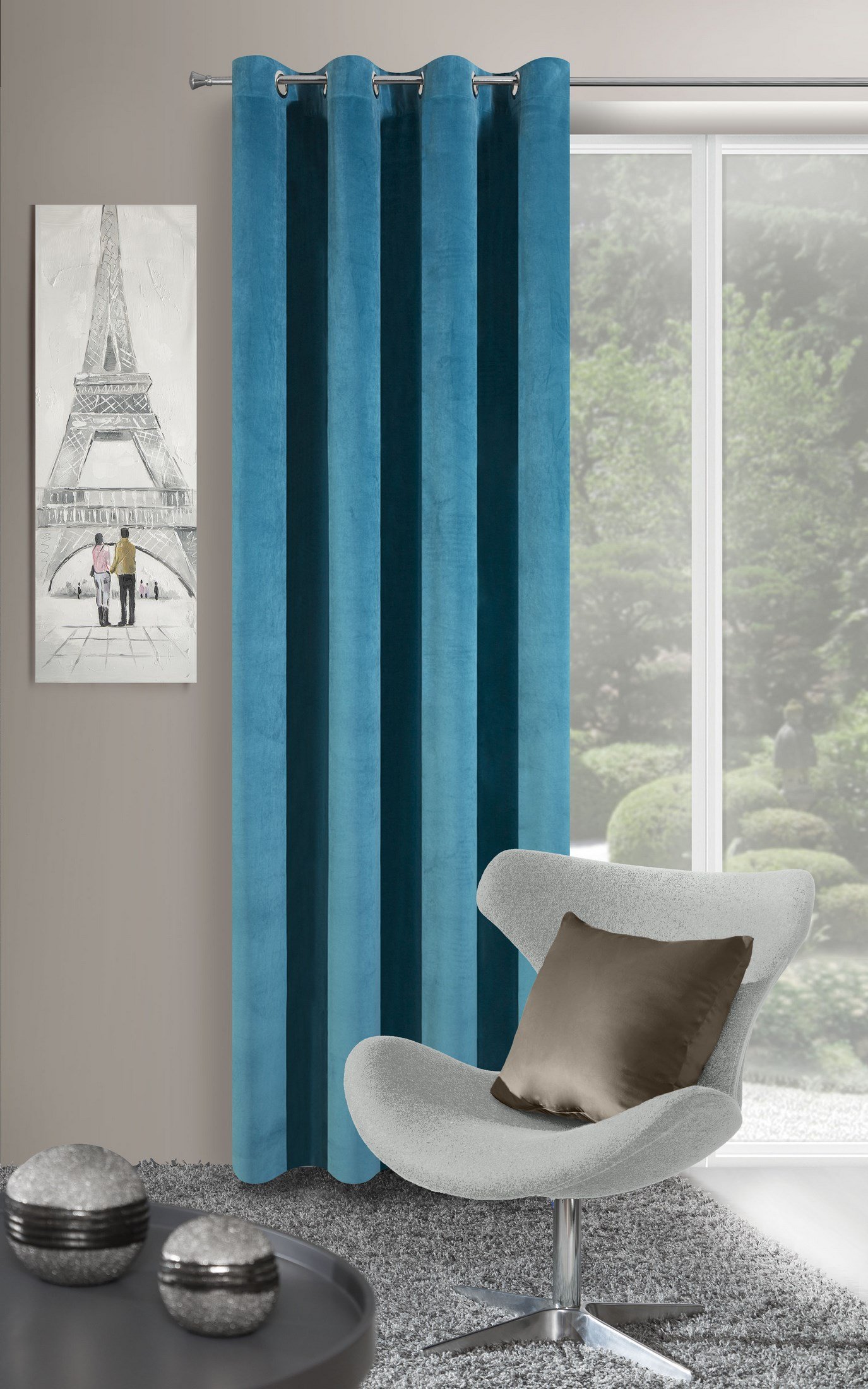 EuroF Irany Modern Vorhange Curtain Polyester 140 x 250 x 1 cm, Polyester, turquoise, 140 x 250 x 1 cm — image 1