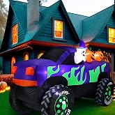 Leyndo 8 ft Long Halloween Inflatables Monster Truck Outdoor Decorations | Halloween Blow up with Lights, Lighted Ghost Driving Truck with Pumpkin, for Halloween Party Yard Indoor Family Garden Decor
