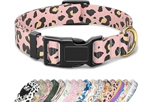 TMOODEL Dog Collar, Cute Leopard Style Dog Collar for Small Dogs, Soft Nylon Puppy Collar for Boy and Girl Dog, Adjustable Pet Collars with Quick Release Buckle for Running, Pink XS Cat/Dog Collar