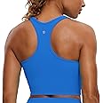 CRZ YOGA Butterluxe Womens Y-Back Racerback Longline Sports Bra - Padded Scoop Neck Workout Crop Tank Top with Built in Pads