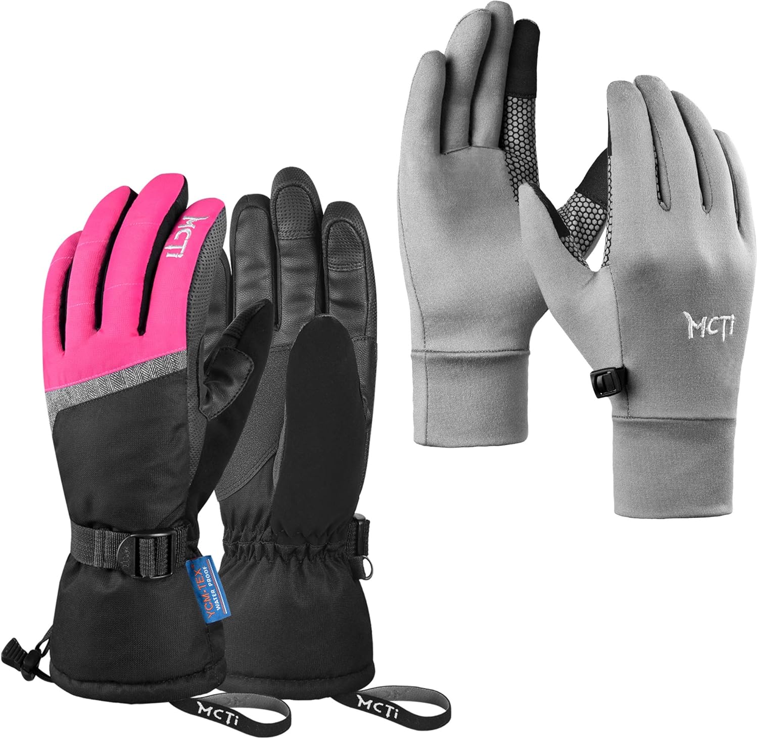MCTi Glove Liner Touch Screen Lightweight + Women Ski Gloves Winter Waterproof