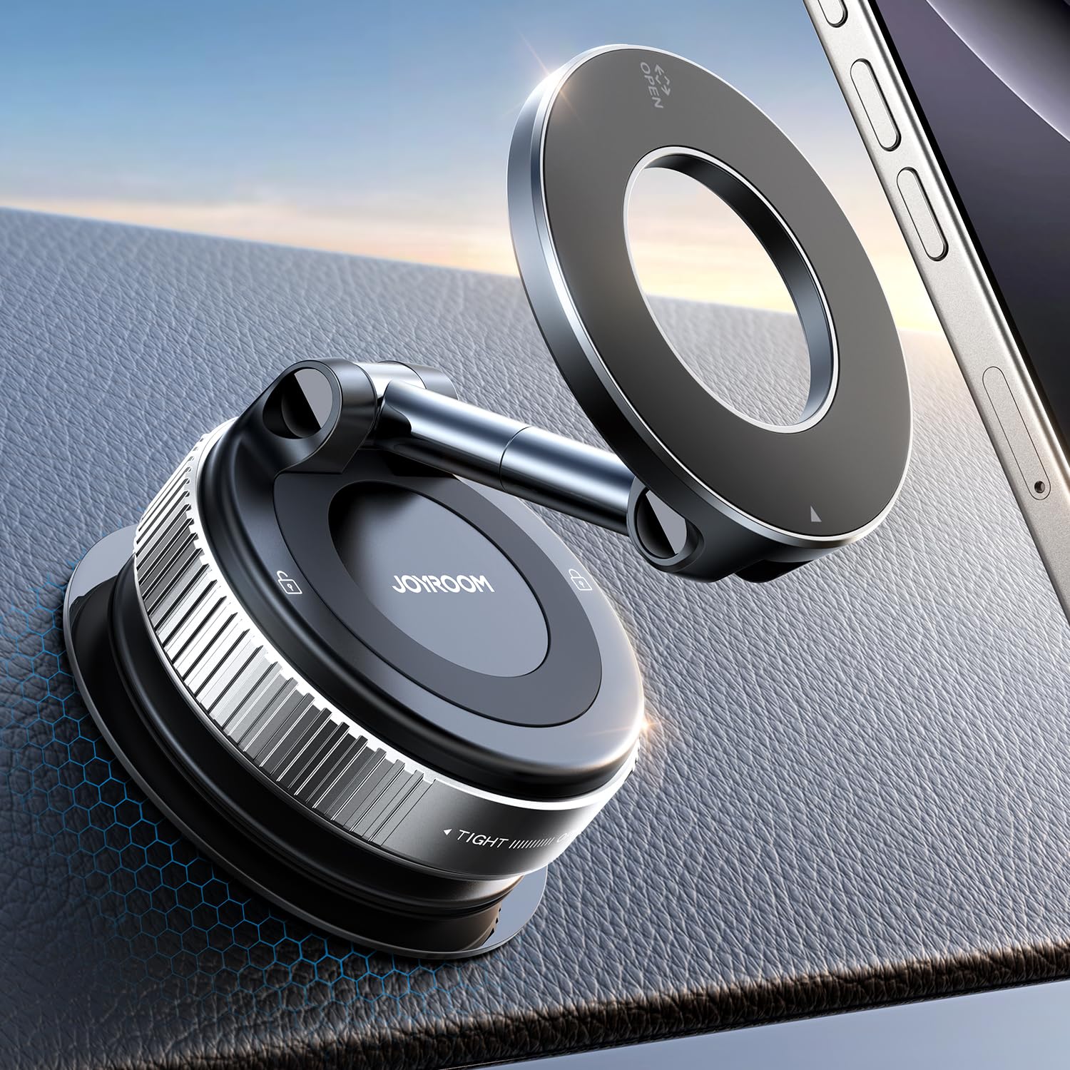 Photo 1 of JOYROOM Magsafe Car Mount, Vacuum Car Phone Mount with Strong Magnet, 360° Metal Strut Suction Cup Phone Mount for iPhone 17 Pro Max/16 15 14 13 12 Series& Android Magsafe Case,Silver