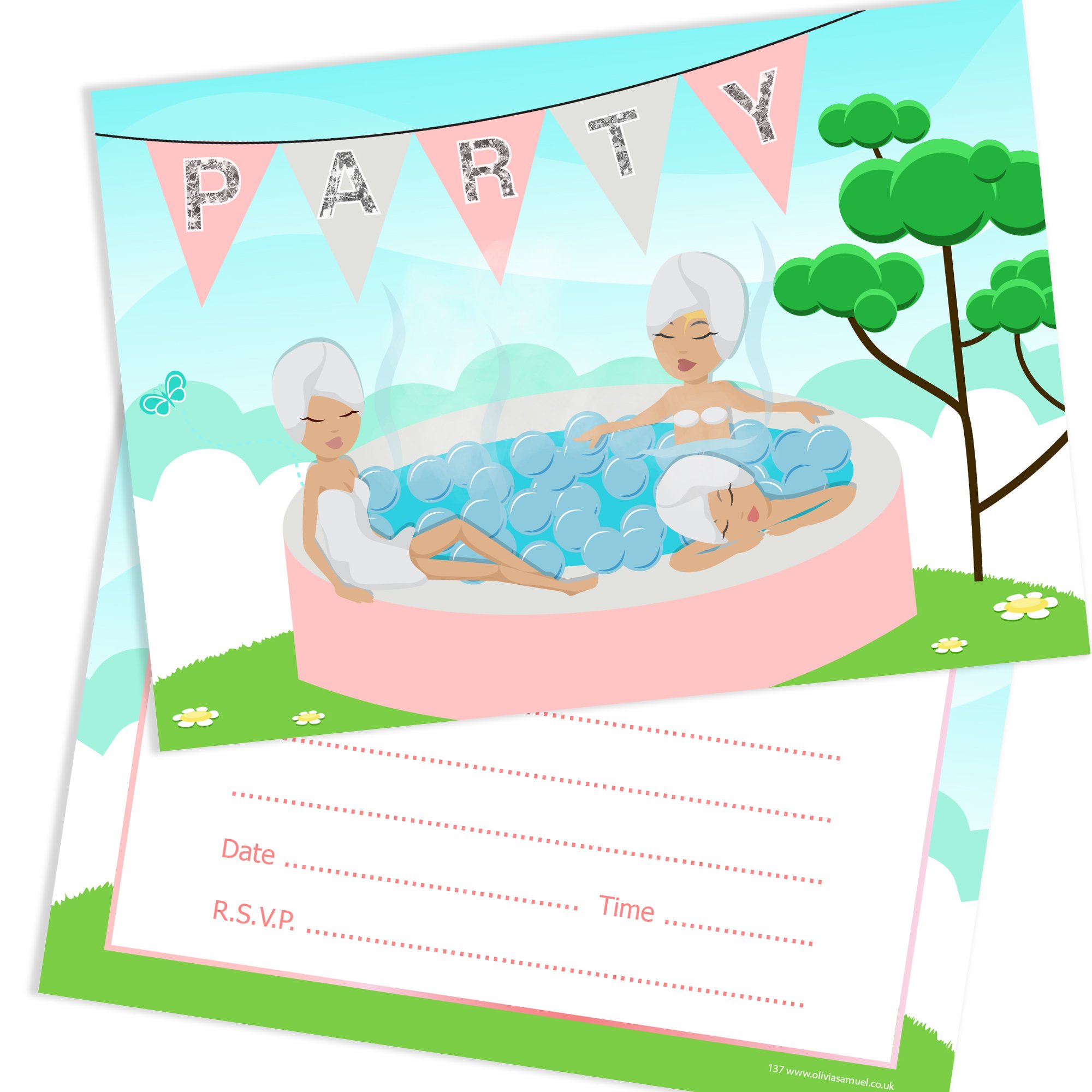 Olivia Samuel 20 x Girls Hot Tub Party Invitations from Ready to Write with Envelopes
