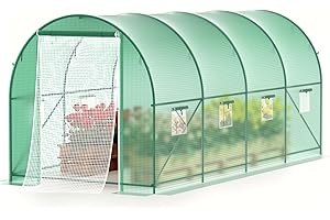 Kecreque Greenhouses for Outdoors Heavy Duty 15 x 7 x 7 FT Portable Greenhouse for Winter with 8 Ventilated Screen Windows & Rolling Zipper Door & Reinforced Steel Frame Greenhouse Tunnel