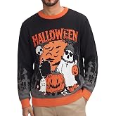 COOFANDY Ugly Christmas Sweater Mens Crewneck Long Sleeve Sweaters Pullover | Funny Xmas Holiday Casual Knit Pullover, Snowflake, Reindeer, Tree, Green and Red Elements for Men, Couples and Family