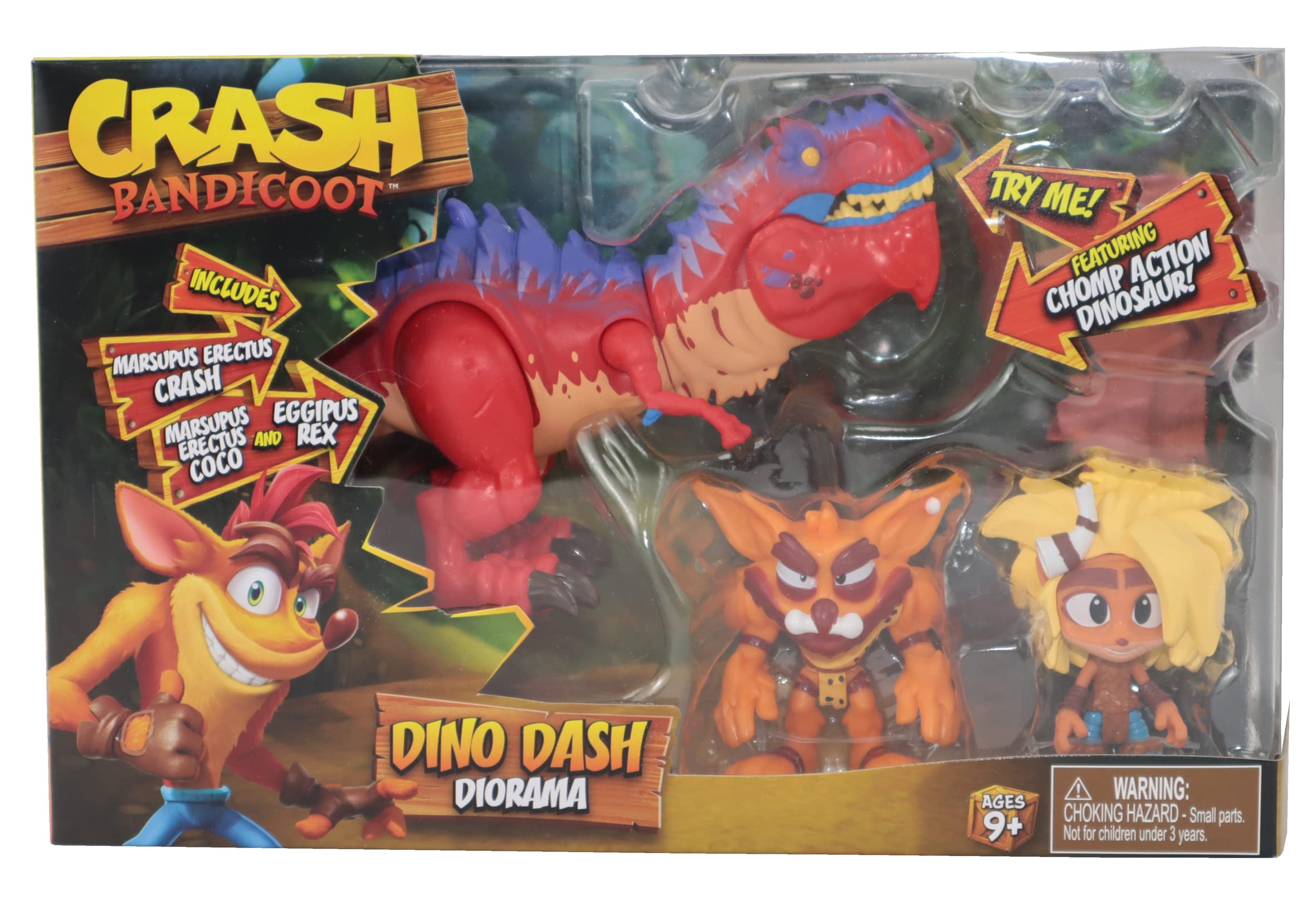Crash Bandicoot Bandai Dino Dash Diorama | Play Set Includes 2 6cm Crash And Coco Collectable Figures And A Chomp Action Dinosaur Toy Based On Video Games | Great Girls And Boys Toys