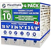 16x25x4 (3 5/8") MERV 10 Pleated Furnace Filter. Actual/Exact Size 15 1/2 x 24 1/2 x 3 5/8". Case of 4 Made in Canada by Furn