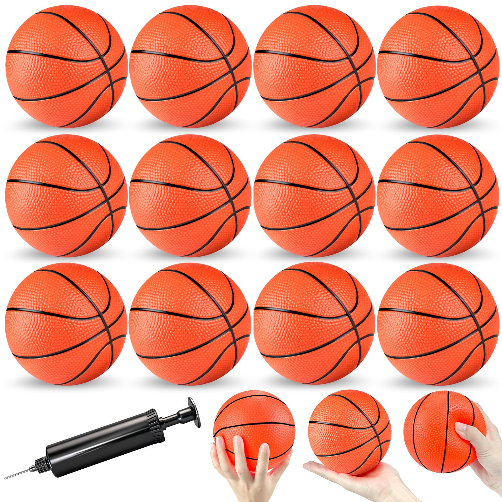 12 Pack Mini Basketball Ball for Kids Toddlers - 4 Inch Mini Hoop Basketball Toy Geart for Sports Beach Pool Theme Party Favor with Pump