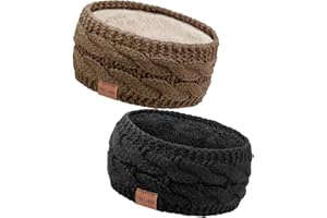 DRESHOW 4 Pack Women Soft Stretch Winter Headbands Fuzzy Fleece Lined Ear Warmer Knit Thick Warm Crochet Headband Gifts