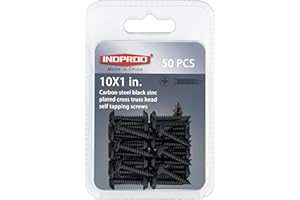 INDPROD Black Wood Screws 1 Inch, 50Pcs Self Tapping Wood Screw #10 x 1, Zinc Plated Steel, Modified Truss Head, Phillips Drive, Carbon Steel, for Drywall/Metal/Plastic/Furniture, Black