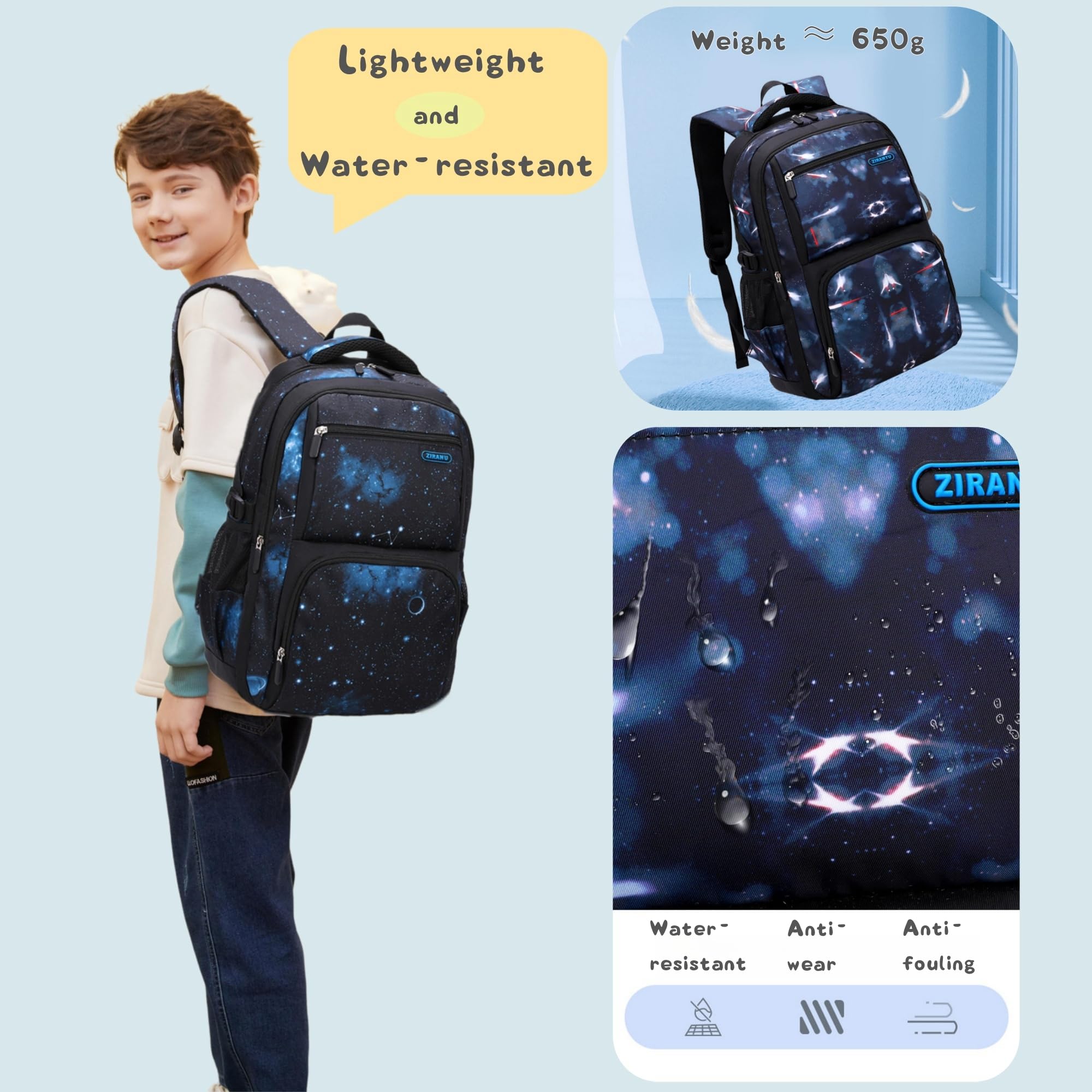 Galaxy-Print School-Bag Backpack for Boys Middle-School Elementary Bookbag