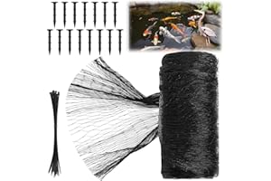 Yoojahow Koi Pond Netting Kit 14 x 14ft, Bird Deer Fence Netting, Durable Net Cover for Leaves, Heavy Duty Fine Mesh, Protect Fish from Blue Heron Birds, Cats & Predators, 15pcs Stakes & Ties Included