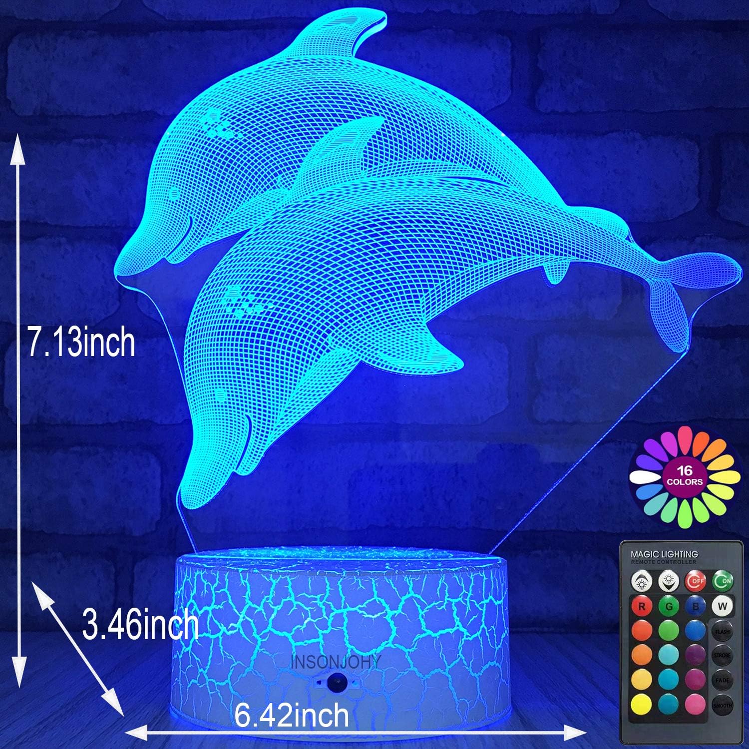 16 Colors Change Dimmable Remote Control 3d Night Light For Kids Kids Lamp As A Gift Ideas Boys Girls Star Dolphin Insonjohy Dolphin Kids Night Light Bedside Lamp 7 Colors Baby Night Lights