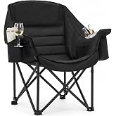 Heavy Duty Padded Camping Chair for Adults, Oversized Lawn Camping Chair | Capacity 450lbs，Lawn Chair with Cup Holder Cooler Pocket for Beach Outdoor Sports Fishing Garden, Folding Portable Camp Chair
