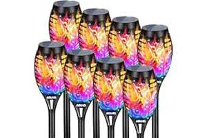 AOUNQ 8 Pack Solar Torch Lights Outdoor Waterproof - Multicolor Flickering Flame, Outdoor Solar Garden Lights for Yard, Tiki Torches for Outside Patio Pathway Decorations