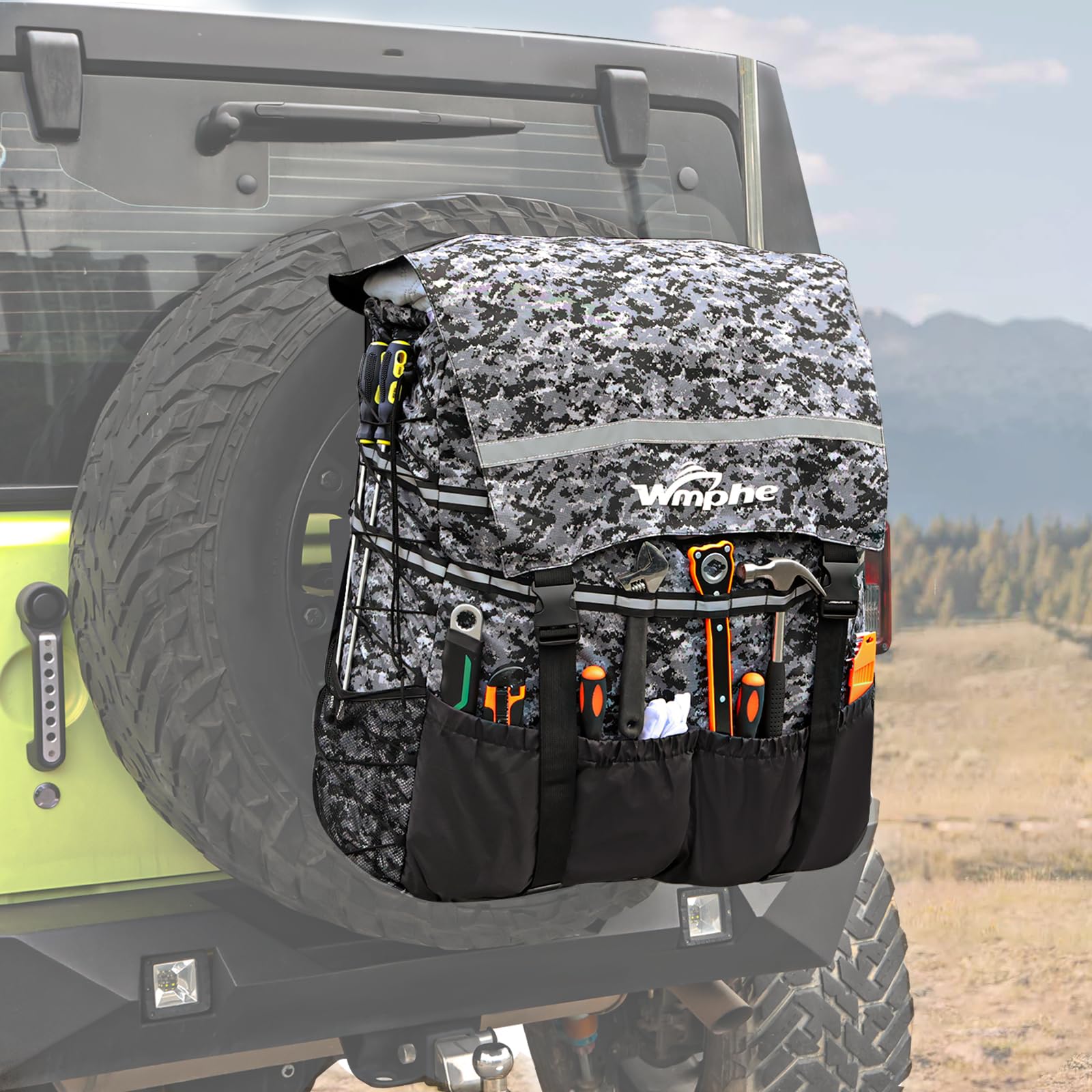 Photo 1 of **MAJOR USAGE** WMPHE Spare Tire Trash Bag Offroad Heavy Duty Storage Bag Truck Tailgate Compatible with Jeep Truck SUV Car Fits up to 40" Tire Large Recovery Camping Cargo Storage
