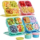 Canfanni 4 Pcs Snack Box Containers Set, Reusable 4 Compartment Lunchable Container with 2Pcs Sauce Containers, Stackable BPA-Free Bento Box for School, Work, Travel (4 Color)