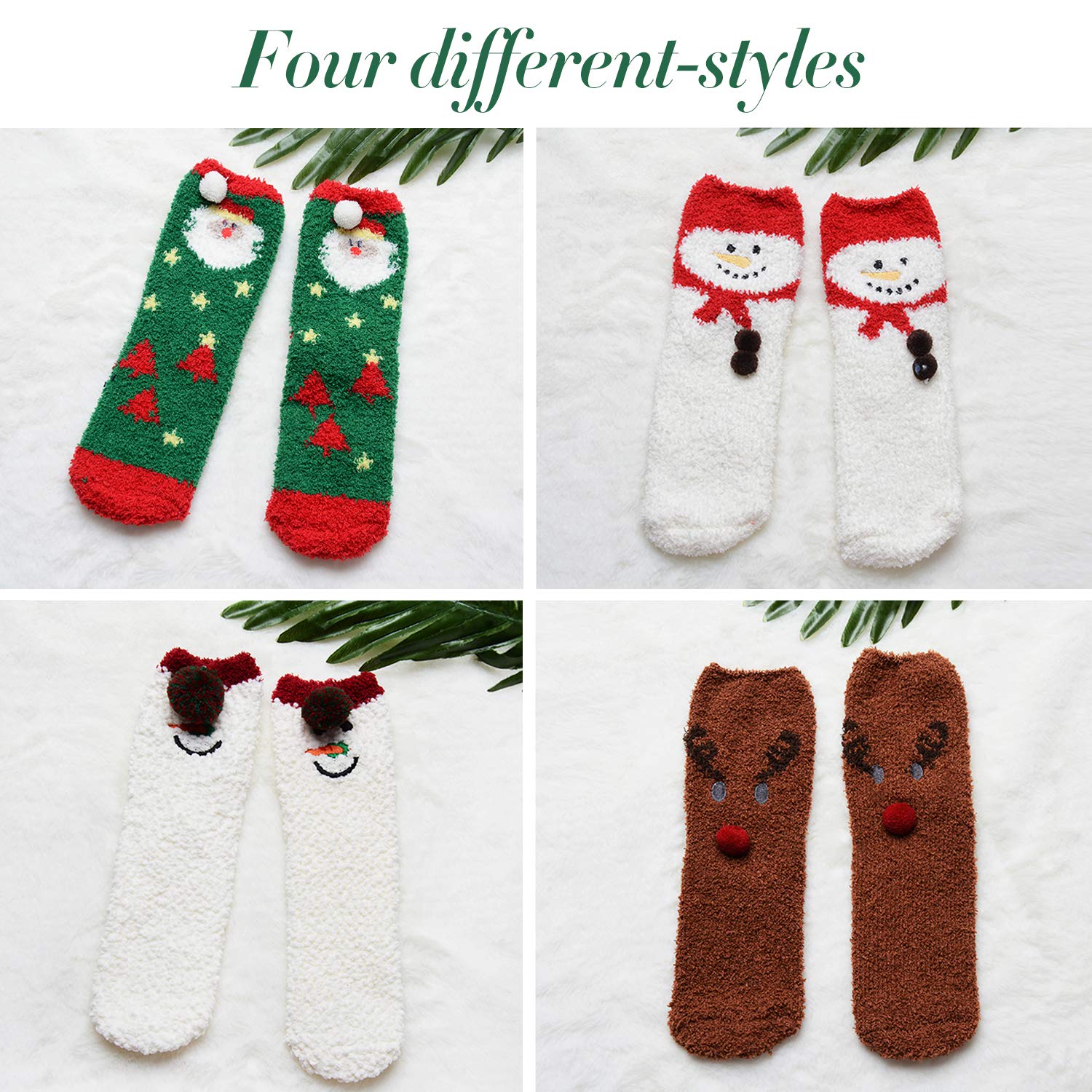 ZOYLINK Calcetines navideños de 4 Pares Calcetines Gruesos Transpirables de Dibujos Animados Lindos para Mujeres
