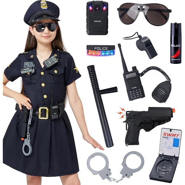 Golray Kids Police Costume Set - Role Play Uniform With Handcuffs, Badge, Walkie Talkie & More