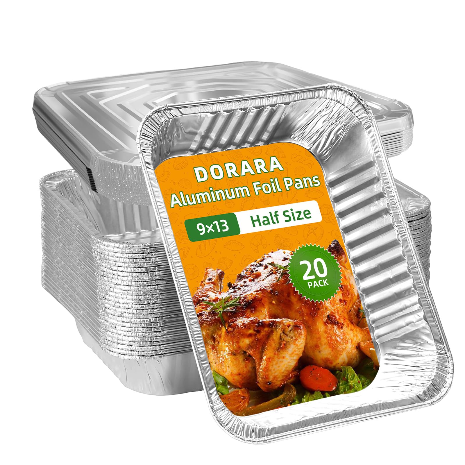 View 1 of 20 Pack 9x13 Aluminum Pans with Lids - Heavy Duty, Disposable & Oven Safe - for Baking, Cooking, Meal Prep, Party & Catering, Heating, Storing - Half Size Steam Table Deep Foil Pans with Covers
