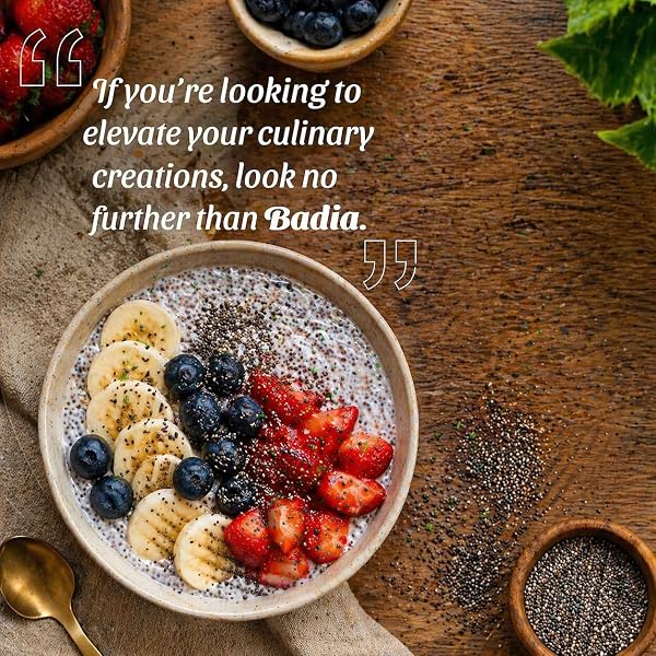 BADIA CHIA SEED, 22 OZ – HIGH FIBER, OMEGA-3, PROTEIN, ENERGY BOOST – SMOOTHIES, YOGURT, BAKING, OATMEAL