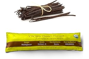 VANILLA BEAN KINGS 5 Organic Madagascar Vanilla Beans - Whole Extract Grade B Pods for Baking, Homemade Extract, Brewing, Coffee, Cooking