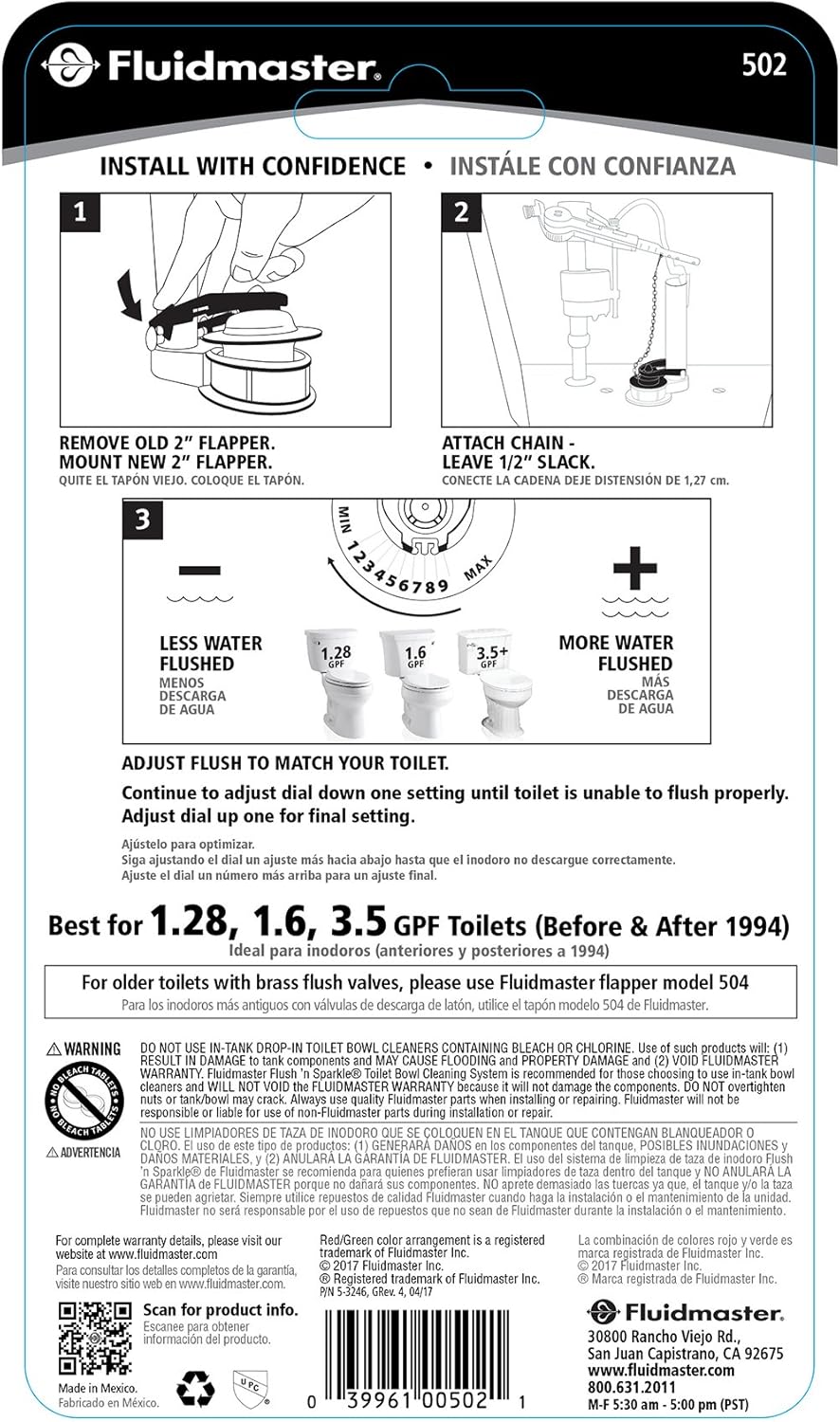 Fluidmaster 502P21 2-Inch Universal PerforMAX Longest Lasting, Water Saving Toilet Flapper - Toilet Flappers - 