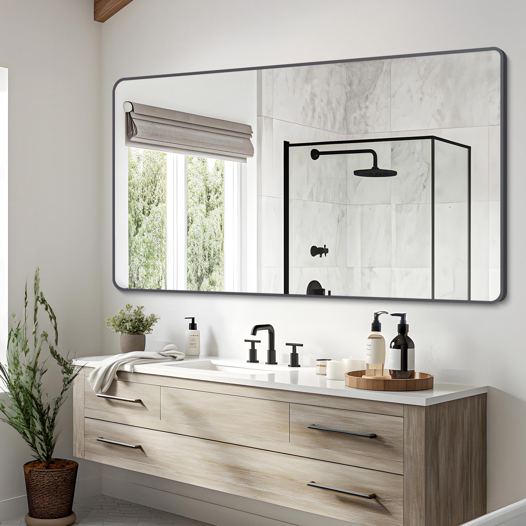 Photo 1 of DESBING 30" x 60"Bathroom Mirror, Matte Black Wall Mirror with Metal Frame, Decorative Rectangular Vanity Mirror for Bedroom Bathroom Living Room Entryway (Horizontal)
