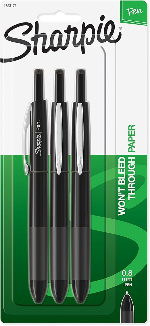 Sharpie Pen Retractable Fine Point Pen, 3 Black Ink Pens (1753176