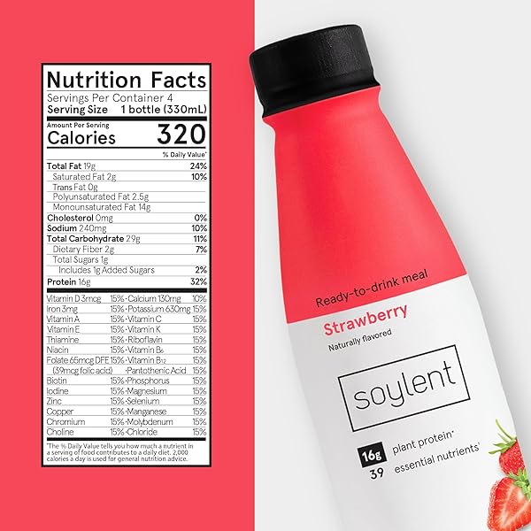 SOYLENT MEAL REPLACEMENT SHAKE, STRAWBERRY, 4 PACK, 11 FL OUNCE