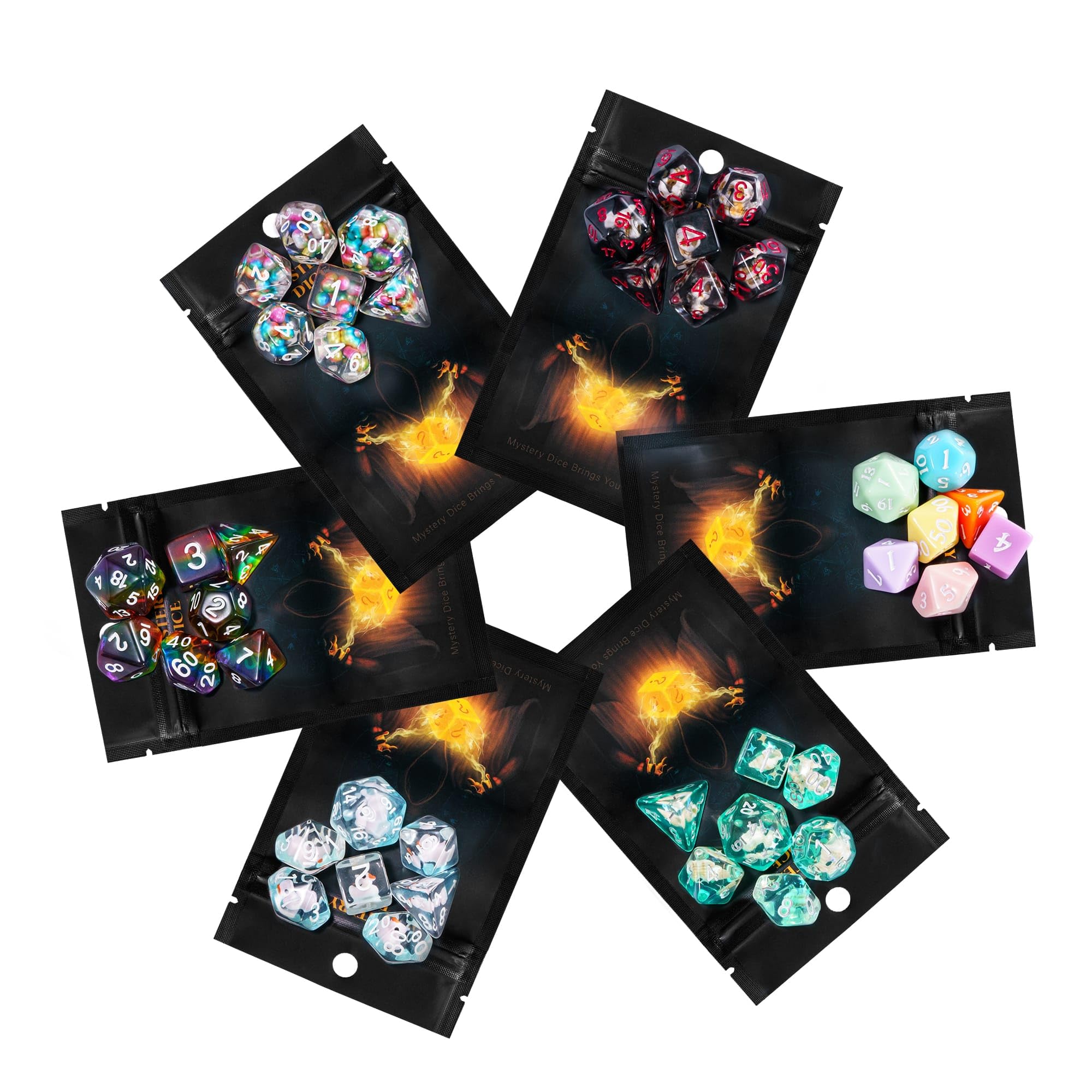 Cusdie 7-Die Mystery Dice Set with Blind Bag - Collectible RPG DND Dice for Dungeons & Dragons Tabletop Gaming