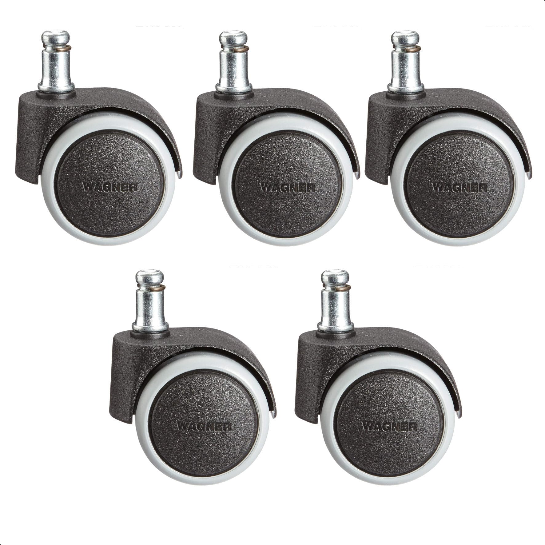 WAGNER swivel chair castors/office chair castors - 5pcs. set - SOFT - diameter Ø 50 mm, soft-running surface, interval braking, pin 11x 20 mm, load capacity 50 kg/castor - 02401161
