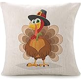 Throw Pillow Covers Thanksgiving Day Turkey Bed Sofa Pillow Case Cute Funny Cartoon Bird Pumpkin Fall Harvest Holiday Mascot Poultry Traditional Decorative Square Linen Cushion Cover 18