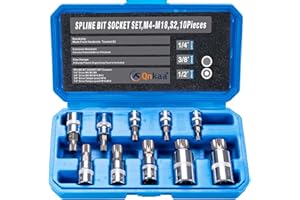 Qnkaa Spline Socket Bit Set 10pcs Square Triple Silver M4 - M18