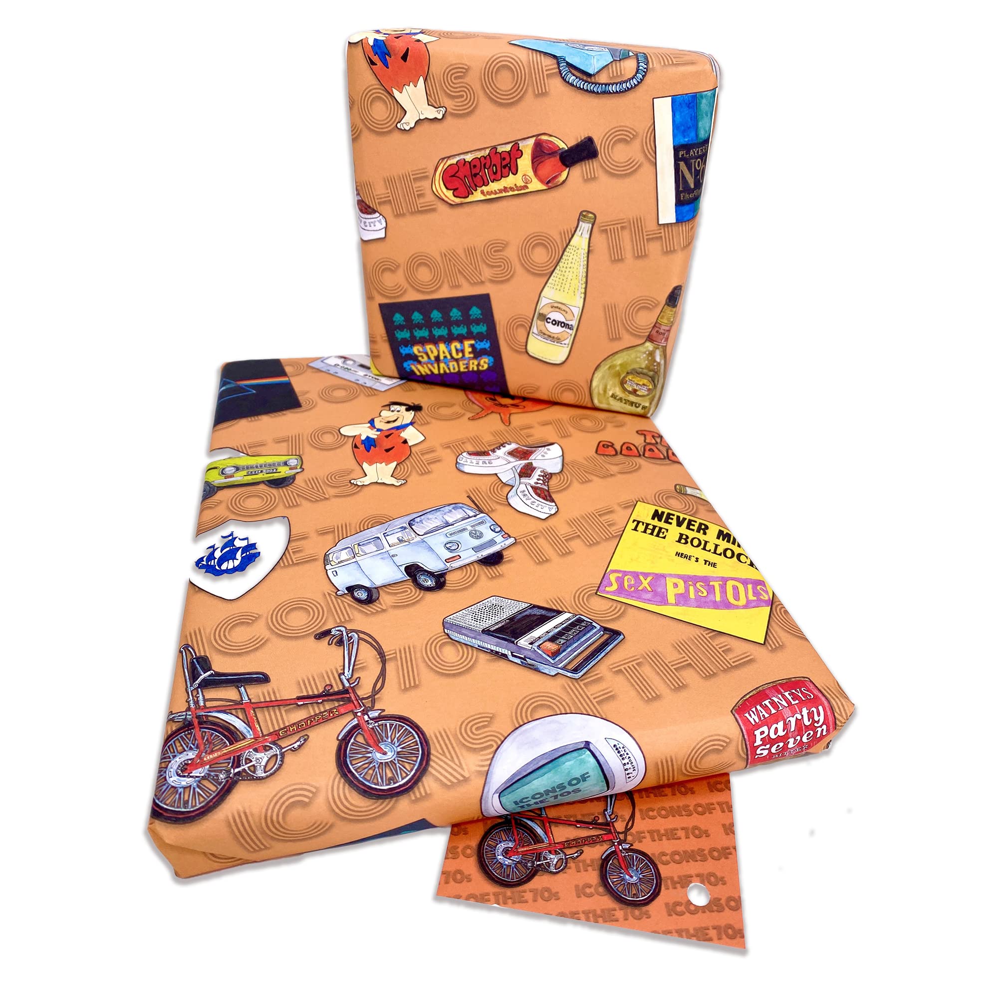 1970's wrap 5 sheet multi pack, Retro Nostalgia Vintage Gift Wrap 50th Birthdays, 50th Birthday Gift for Men,Women(Icons of the 70s)