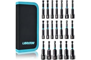 Libraton 20PCS Magnetic Nut Driver Set, Impact Drill Driver Bit Set 1/4", Metric and SAE Nut Driver, with Storage Bag, 5-13mm
