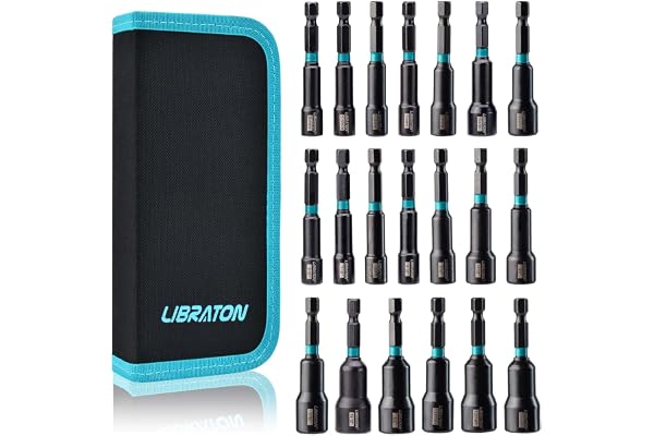 Libraton 20PCS Magnetic Nut Driver Set, Impact Drill Driver Bit Set 1/4", Metric and SAE Nut Driver, with Storage Bag, 5-13mm