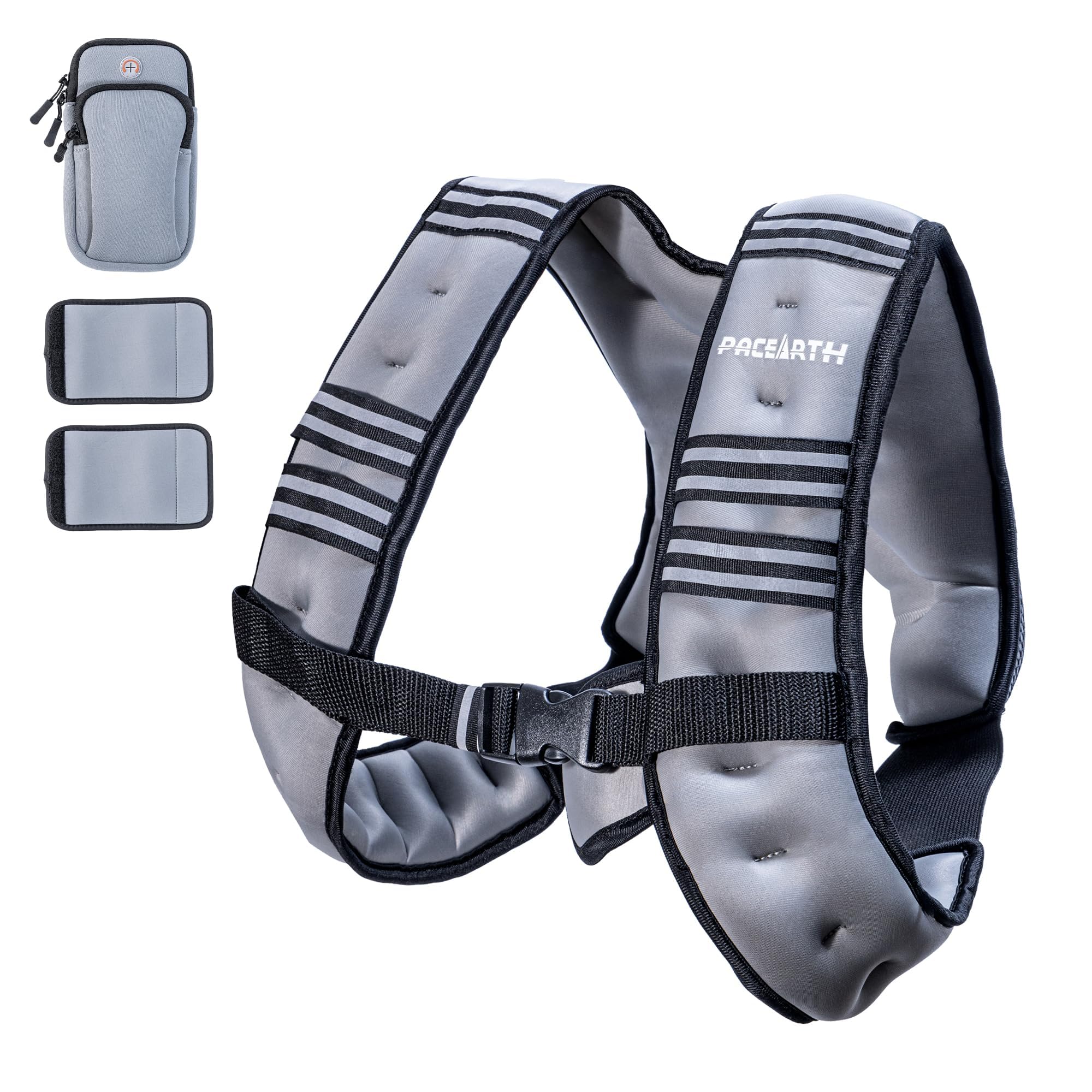 PACEARTH Weighted Vest,6lb/8lb/10lb/12lb/16lb/20lb/25lb/30lb Weight Vest with Reflective Stripe, Body Weight Vests for Women, Men, Weight Loss Workout, Strength Training, Running, Walking, Jogging Image