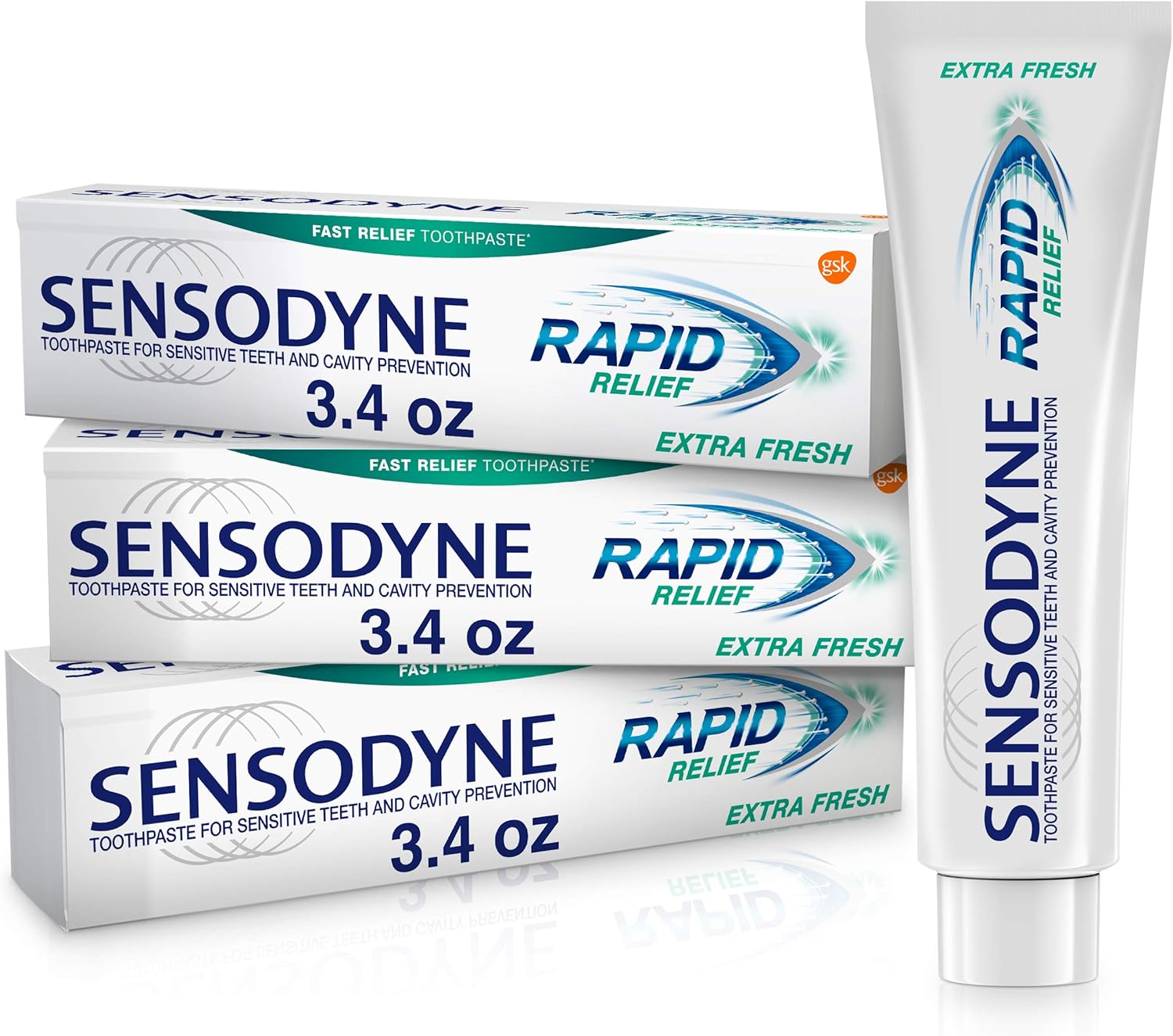 Sensodyne Rapid Relief Sensitive Fluoride Toothpaste, Extra Fresh - 3.4 Ounces -Pack of 3 tubes : Beauty