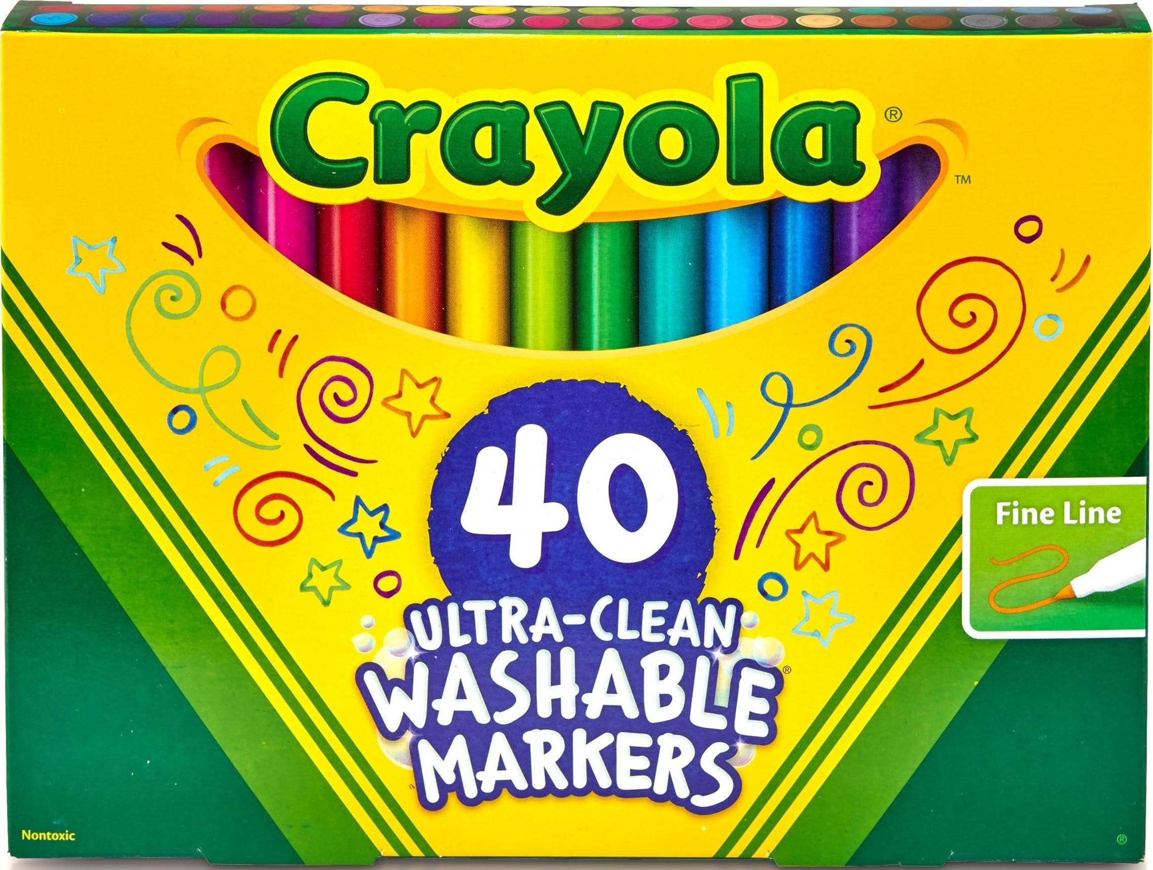 Marcadores lavables de punta fina Crayola Ultra Clean, 40 unidades, útiles escolares para niños