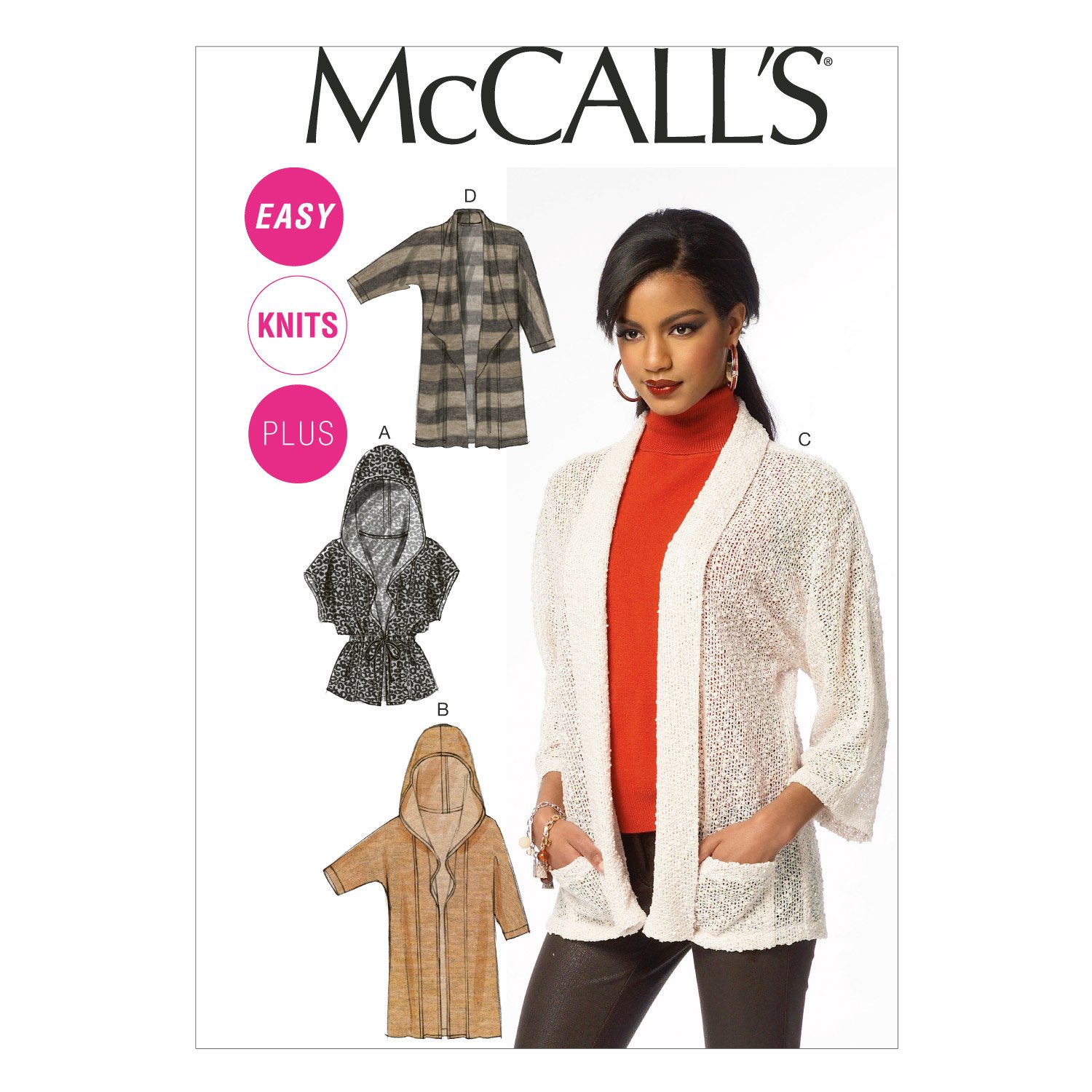McCall's Patterns M6802 RR 18W - 20W - 22W - 24W Misses' - Women's Cardigans, Pack of 1, White
