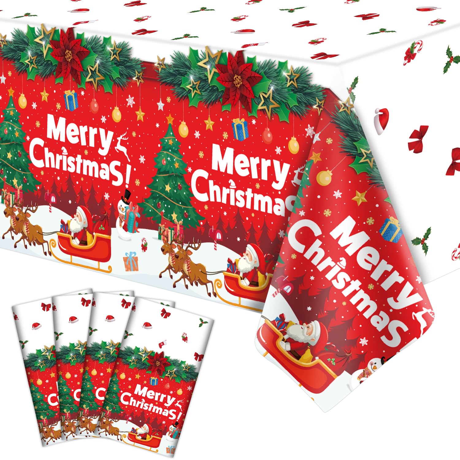 Dvaorc 4 Pack Christmas Table Cloth Christmas Party Tablecloth Xmas Party Decoration Christmas Party Table Cover Xmas Table Cover with Christmas Tree and Snowflake 51 x 86 IN
