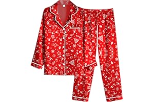 Ekouaer Women Satin Pajamas Set Classic Button Down Long Pjs Set