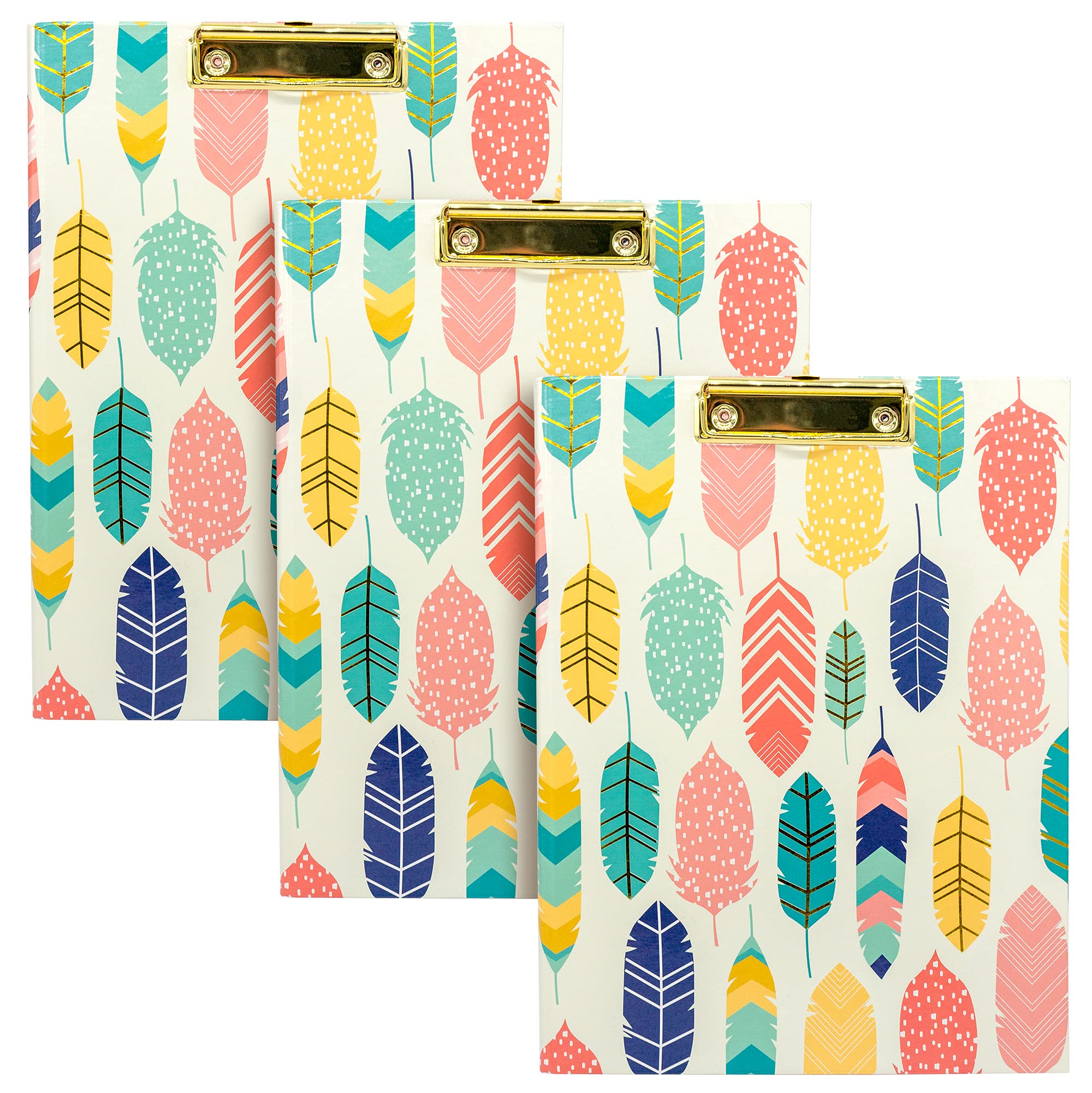 Pukka Pad, Fashion A4 Padfolio Clipboard - Includes Refill Pad and Inner Pocket - Feathers, Pack of 3