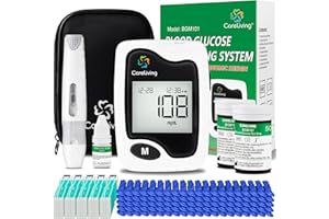 CareLiving BGM101 Blood Glucose Monitor Kit, 100 Test Strips, 100 Lancets, 1 Blood Glucose Meter, 1 Lancing Device, Diabetes Testing Kit, Portable Blood Sugar Test Kit, Glucometer Kit for Home, black