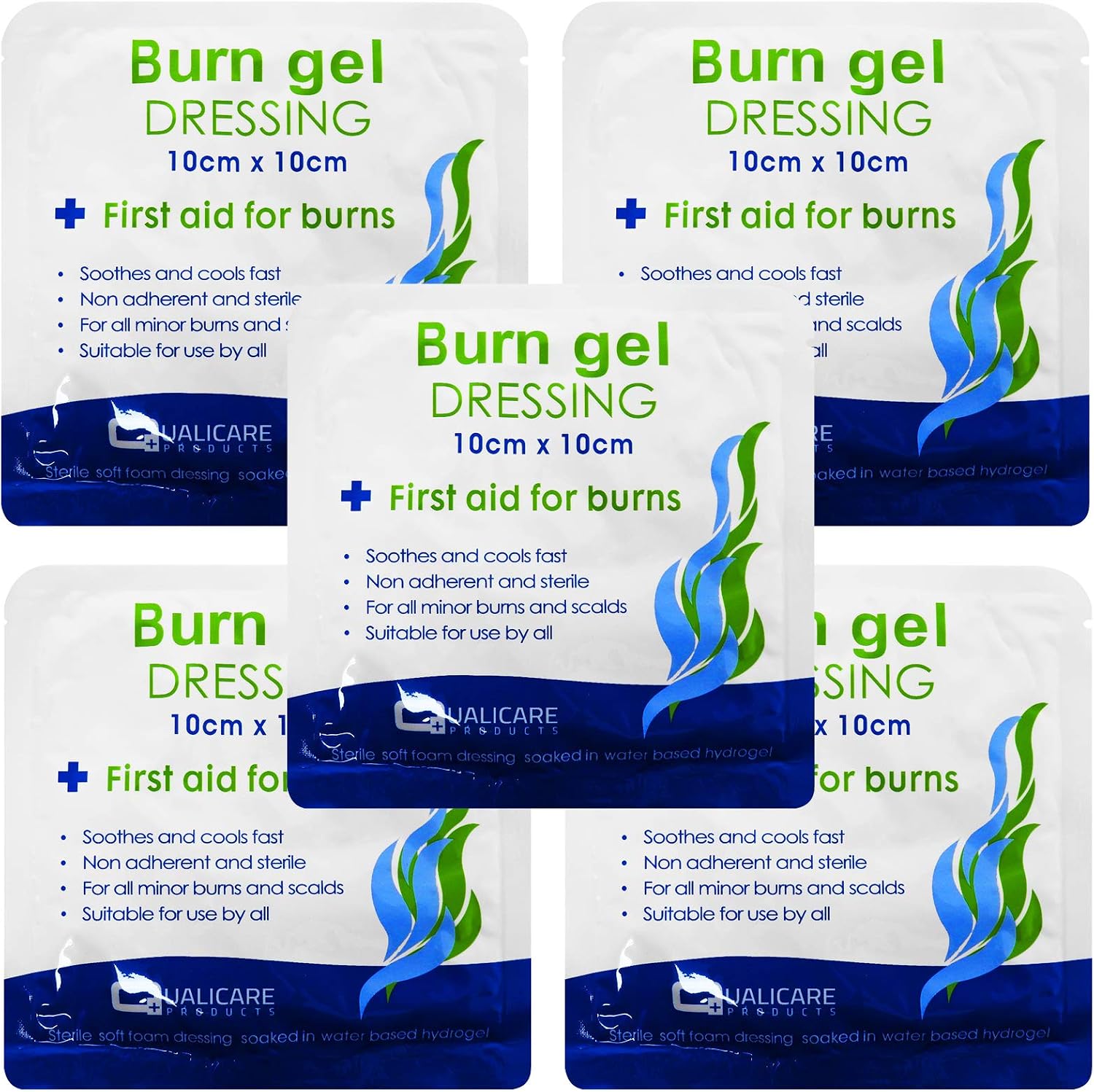 Qualicare Medium Size 10cm x 10cm Non Adherent Burns Scalds Dressings 5 Pack, 10cm x 10cm (Medium) - Pack of 5