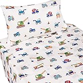 J-pinno Build Construction Engineering Vehicle Cars Trucks Crane Digger Cartoon 100% Cotton Twin 3 Pieces Sheet Set Decoration Kids Boys Children Flat Sheet + Fitted Sheet + Pillowcase Bedding Set