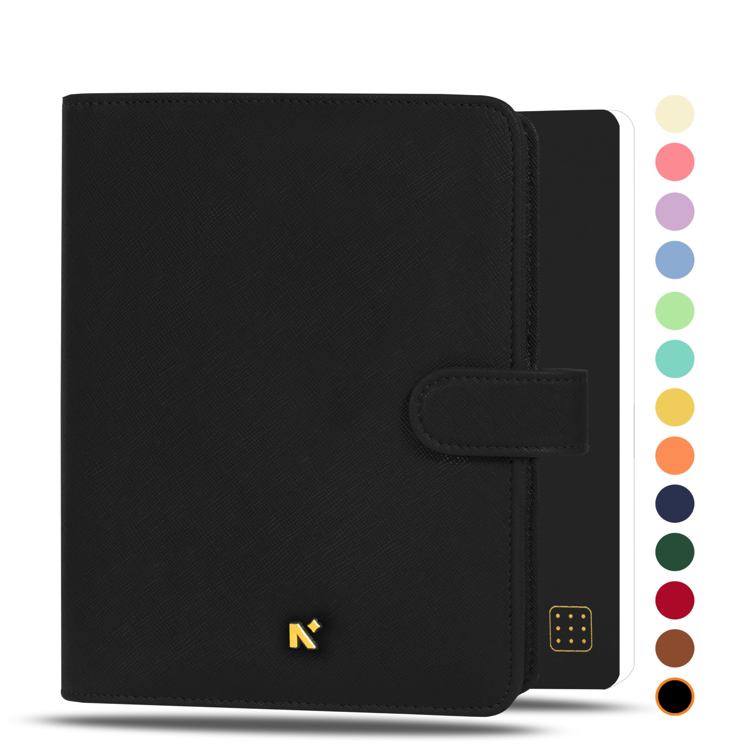 NEORAH — B6 Notebook SLEEVE with SNAP Button + Dotgrid JOURNAL | Faux Leather Sleeve + Penloop | 2 Front 1 Back compartment | 6 Card Slots – BLACK